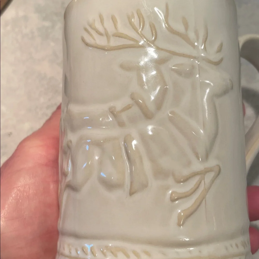 Williams Sonoma Embossed Santa/Reindeer Mug